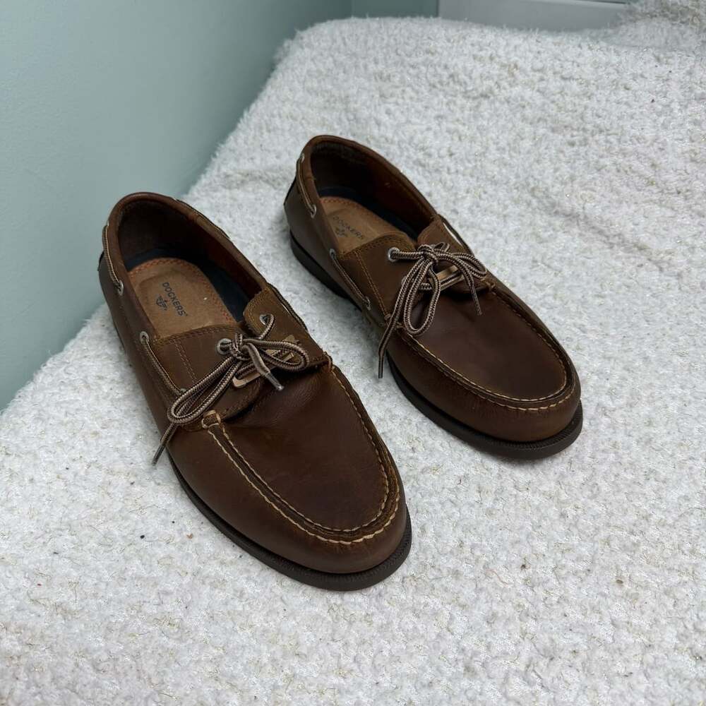 Dockers Vargas Boat Shoes Size 12W Brown Leather Casual Loafers Mens Like New